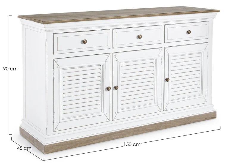 Credenza "Lincoln" in legno di mango, con schienali e laterali in mdf, finitura vernice a base d'acqua, stile rustico