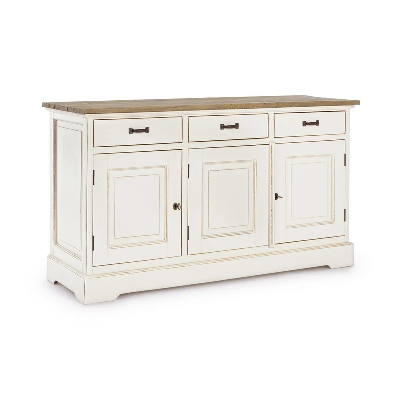 Credenza "Siena" 3 ante e 3 cassetti, con struttura in legno Wadang, stile rustico