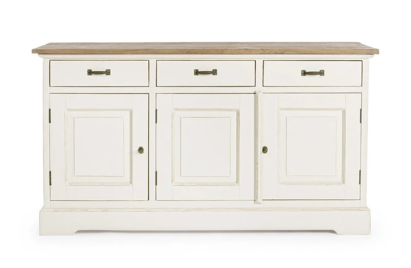 Credenza "Siena" 3 ante e 3 cassetti, con struttura in legno Wadang, stile rustico