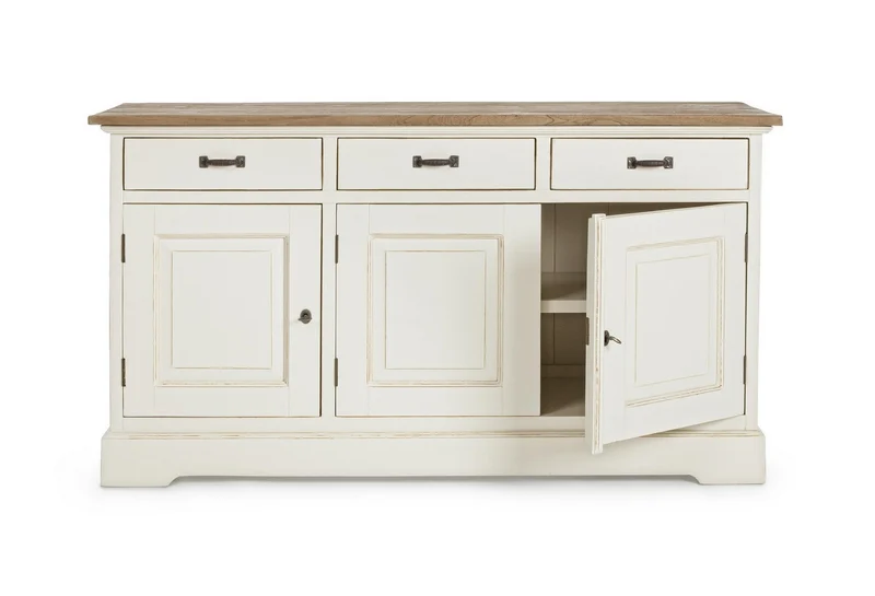 Credenza "Siena" 3 ante e 3 cassetti, con struttura in legno Wadang, stile rustico