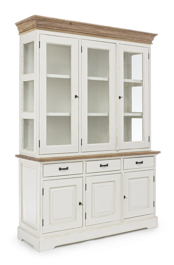Credenza "Siena" 3 ante e 3 cassetti, con struttura in legno Wadang, stile rustico