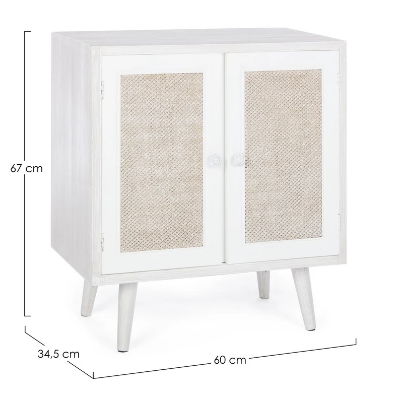 Credenza "Montiel" in legno MDF, con anta frontale rivestito in tessuto, finitura con vernice a base d'acqua, stile rustico