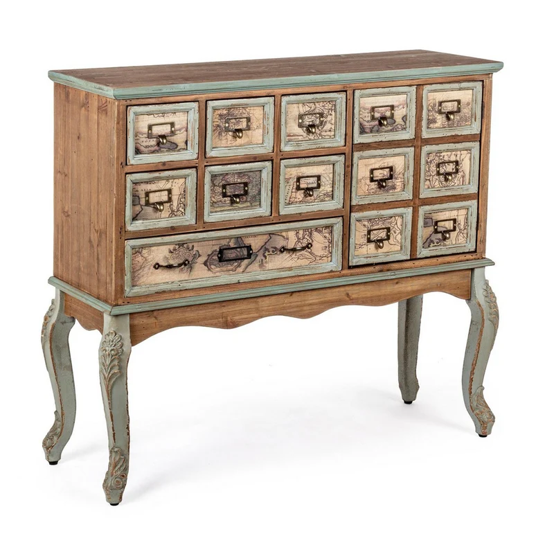 Credenza "Kompart" 1 anta e 7 cassetti, con struttura in legno di pino, stile industriale