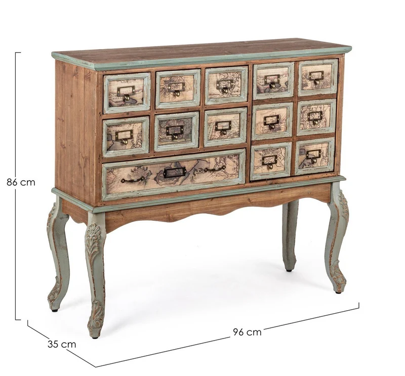 Credenza "Kompart" 1 anta e 7 cassetti, con struttura in legno di pino, stile industriale