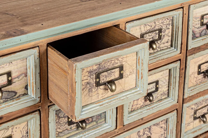 Credenza "Kompart" 1 anta e 7 cassetti, con struttura in legno di pino, stile industriale