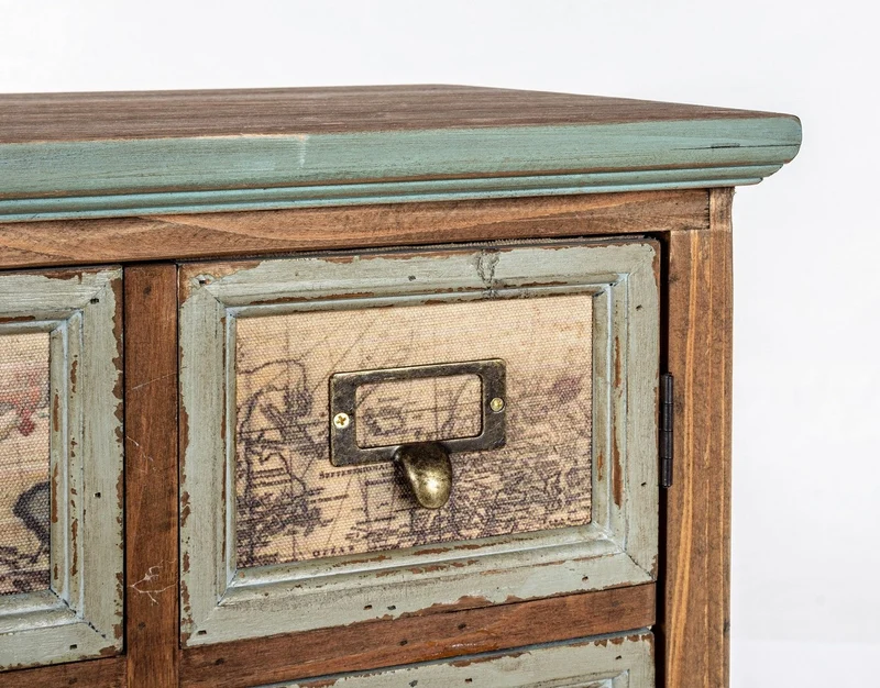 Credenza "Kompart" 1 anta e 7 cassetti, con struttura in legno di pino, stile industriale