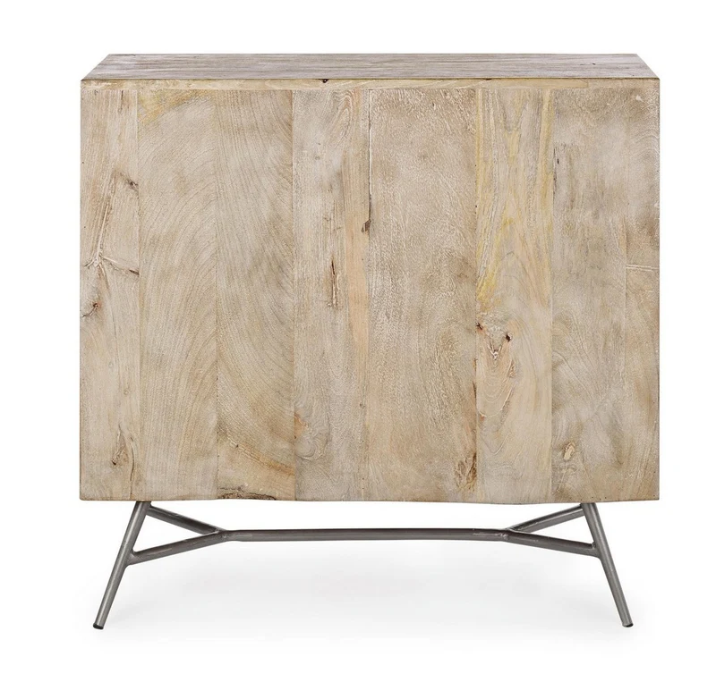 Credenza "Leiston" 1 anta e 3 cassetti, con struttura in legno di mango, stile industriale