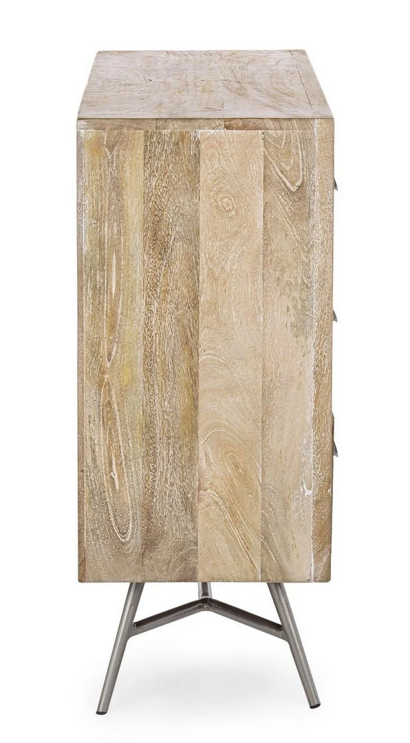 Credenza "Leiston" 1 anta e 3 cassetti, con struttura in legno di mango, stile industriale