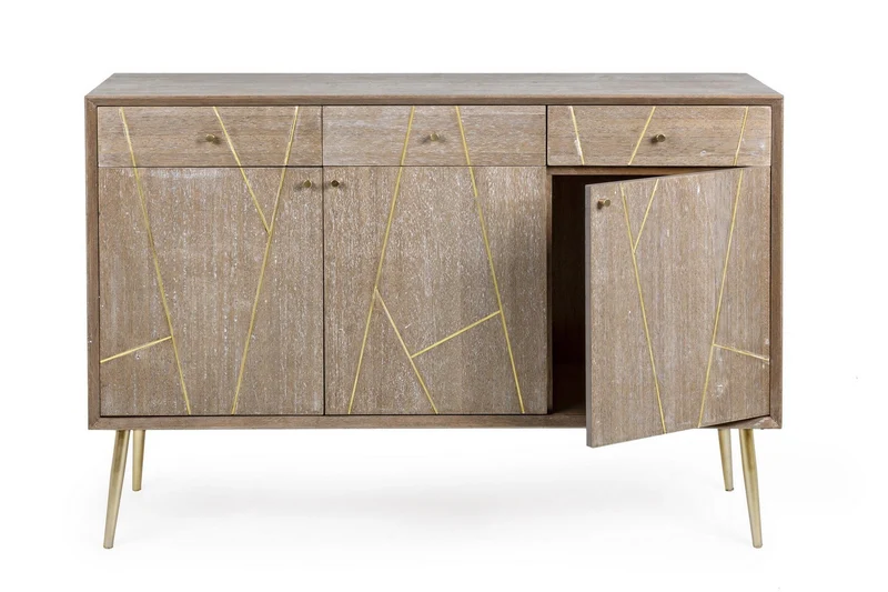 Credenza "Filomena" con in legno teak, pannelli esterni in mdf, finitura a base d'acqua, stile atmosphere