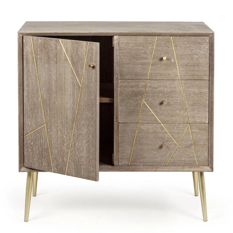 Credenza "Filomena" con in legno teak, pannelli esterni in mdf, finitura a base d'acqua, stile atmosphere