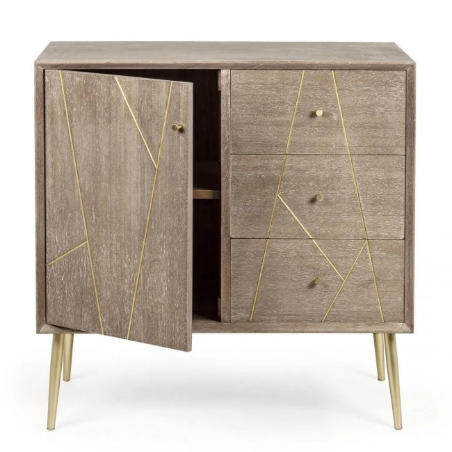 Credenza "Filomena" con in legno teak, pannelli esterni in mdf, finitura a base d'acqua, stile atmosphere