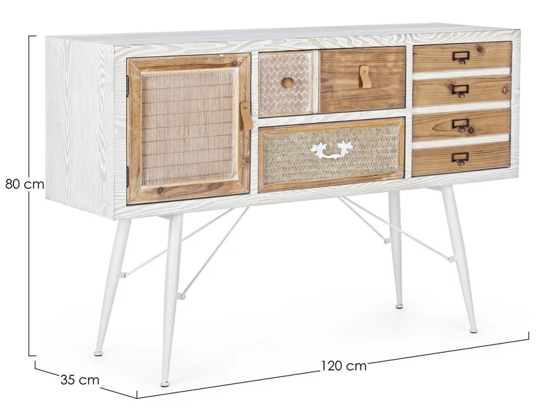 Credenza "Eloise", struttura in legno MDF o legno di abete, pomelli in acciaio, stile naturale