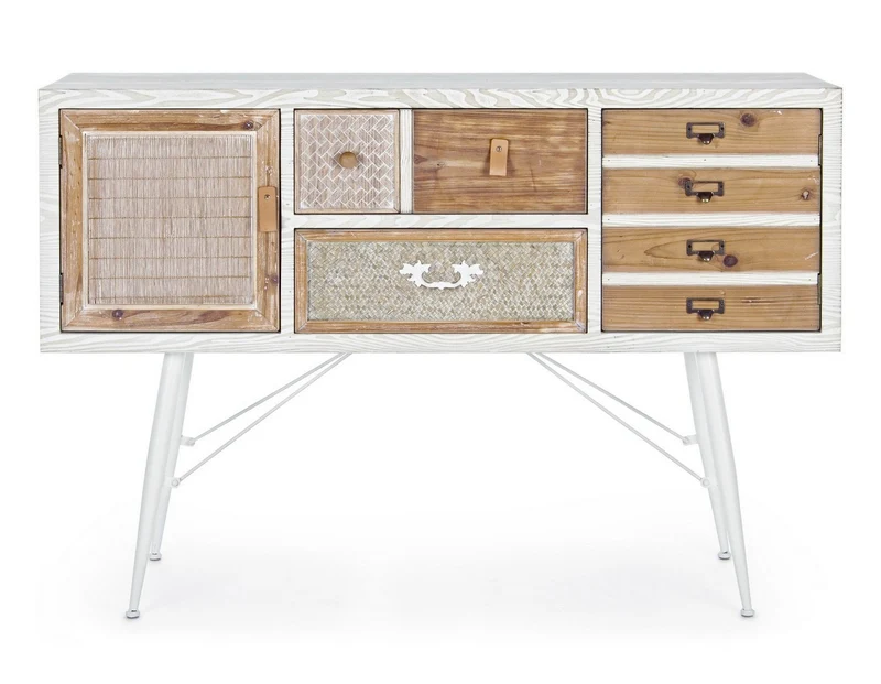 Credenza "Eloise", struttura in legno MDF o legno di abete, pomelli in acciaio, stile naturale