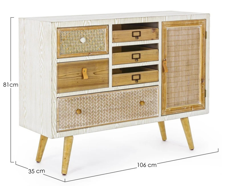 Credenza "Eloise", struttura in legno MDF o legno di abete, pomelli in acciaio, stile naturale