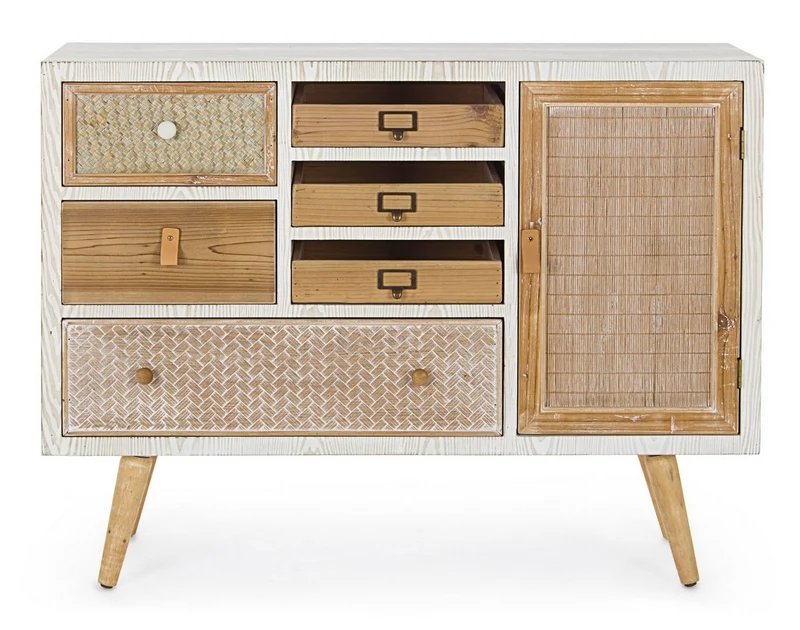 Credenza "Eloise", struttura in legno MDF o legno di abete, pomelli in acciaio, stile naturale