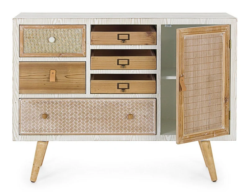 Credenza "Eloise", struttura in legno MDF o legno di abete, pomelli in acciaio, stile naturale