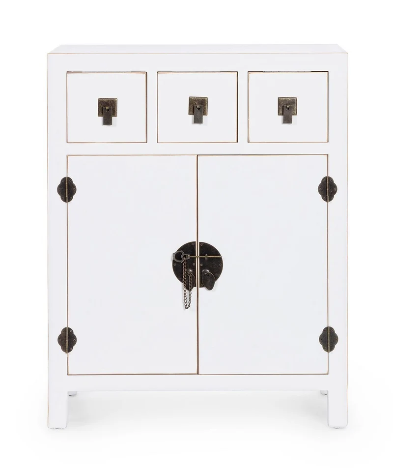 Mobile "Pechino", struttura in legno MDF, finitura a base di nitrocellulosa, maniglie in acciaio