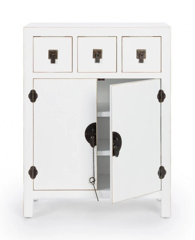 Mobile "Pechino", struttura in legno MDF, finitura a base di nitrocellulosa, maniglie in acciaio