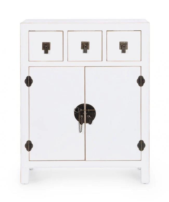 Mobile "Pechino", struttura in legno MDF, finitura a base di nitrocellulosa, maniglie in acciaio