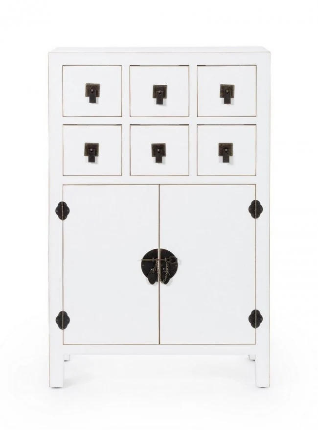 Mobile "Pechino", struttura in legno MDF, finitura a base di nitrocellulosa, maniglie in acciaio