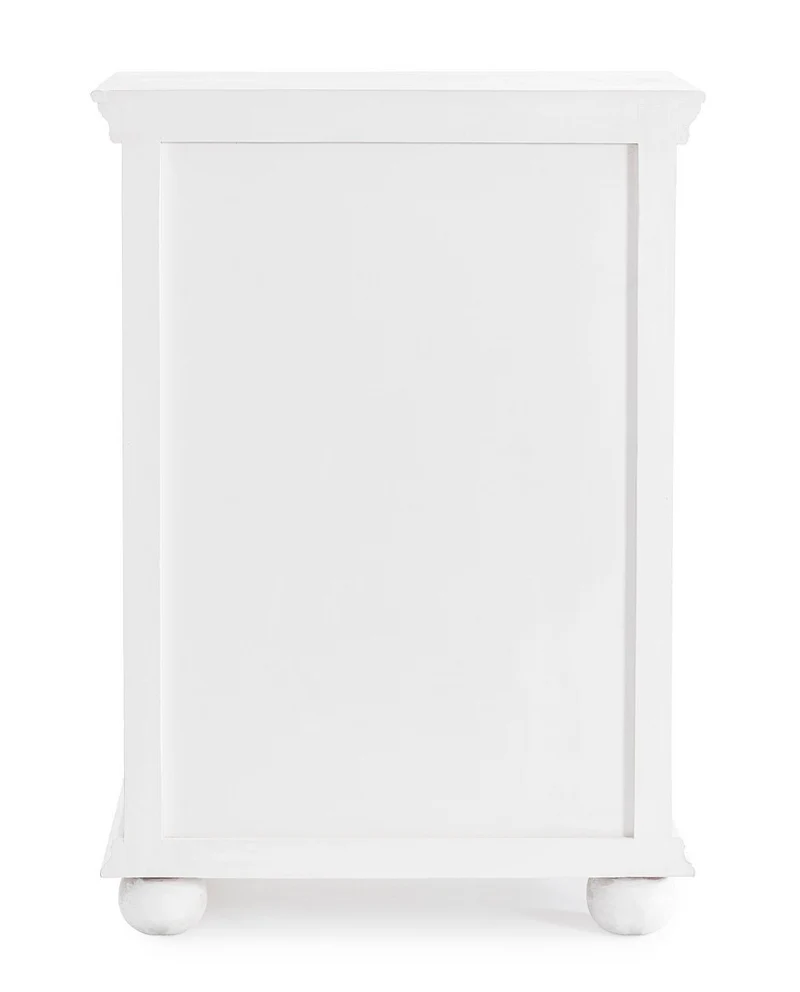Credenza "Alinta" bianca, struttura in legno di mango, con ante intarsiate a mano, stile fusion