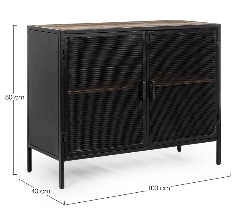 Credenza "Roderic" 2 ante con struttura in acciaio verniciato, stile industriale