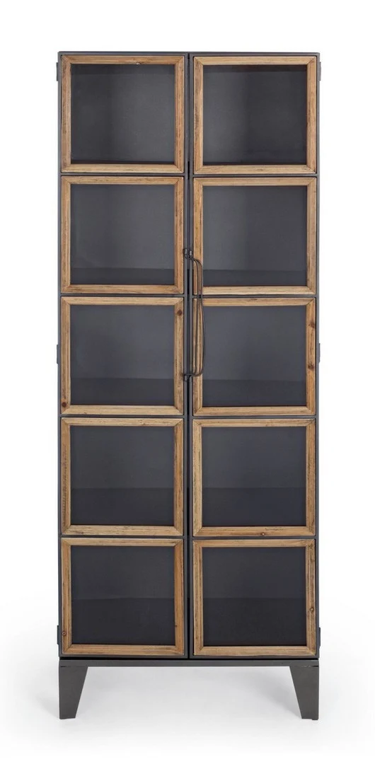 Mobile "Border", struttura in acciaio ante, con inserti in legno di pino e vetro, stile industriale