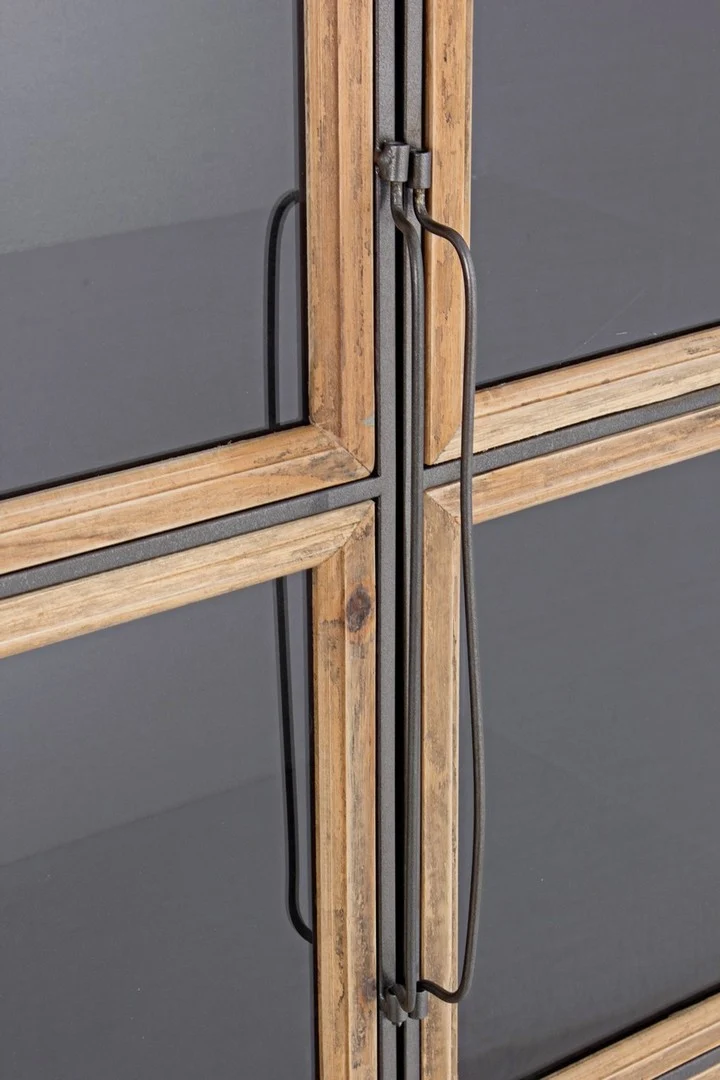 Mobile "Border", struttura in acciaio ante, con inserti in legno di pino e vetro, stile industriale