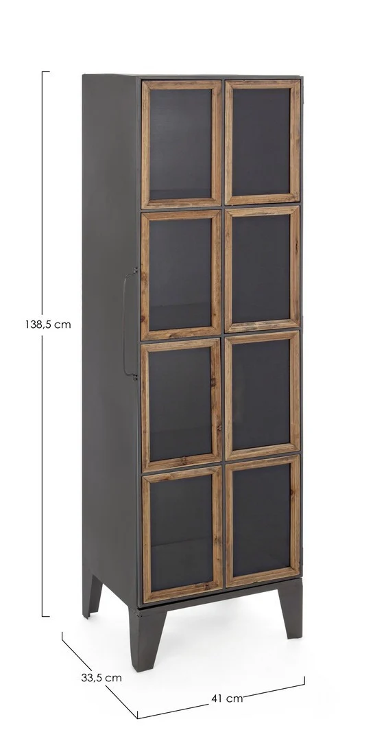 Mobile "Border", struttura in acciaio ante, con inserti in legno di pino e vetro, stile industriale