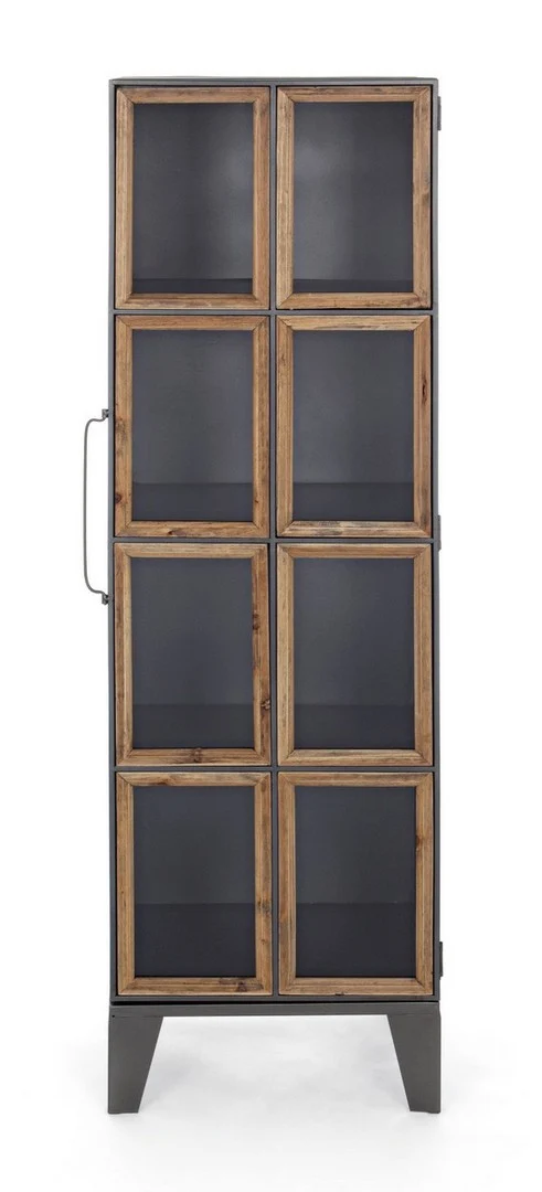 Mobile "Border", struttura in acciaio ante, con inserti in legno di pino e vetro, stile industriale
