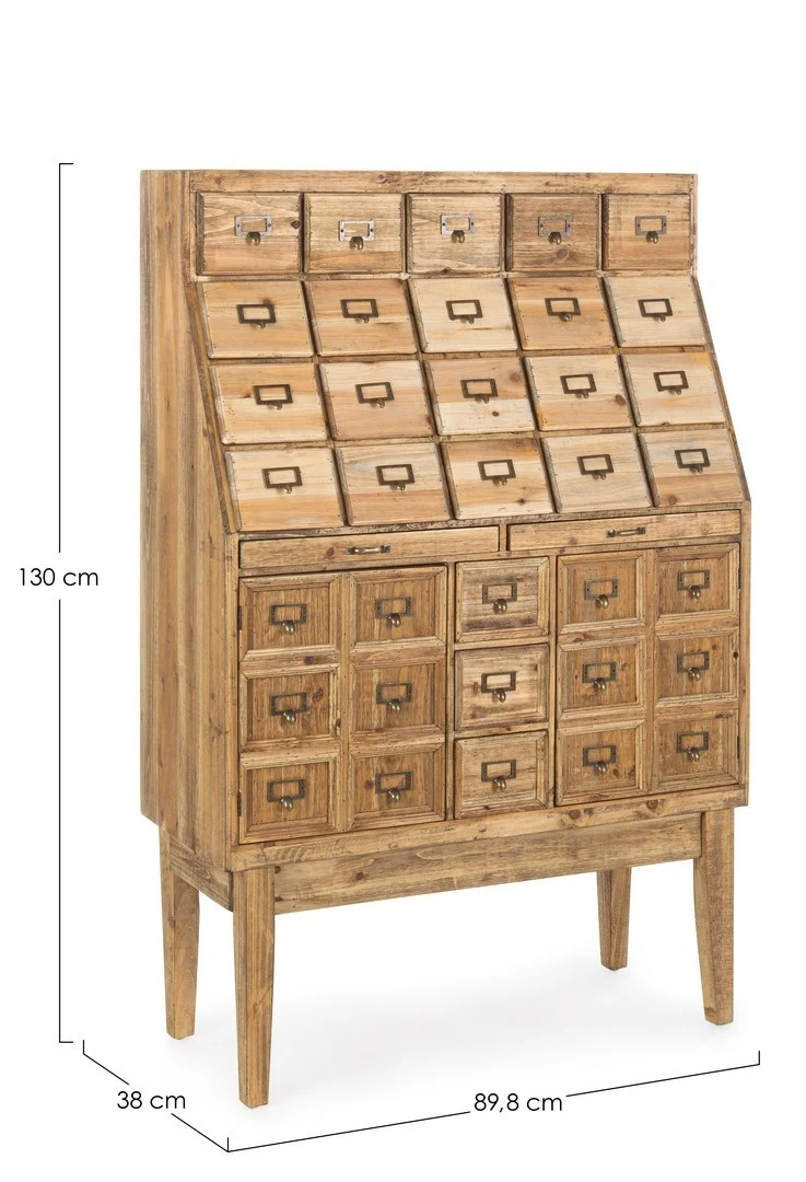 Dispensa "Sixtem" 2 ante e 25 cassetti con struttura e cassetti in legno di pino, stile industriale