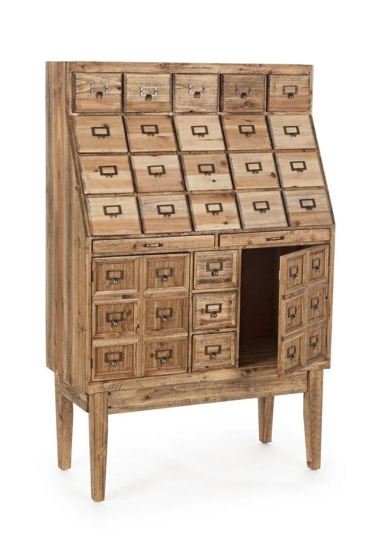 Dispensa "Sixtem" 2 ante e 25 cassetti con struttura e cassetti in legno di pino, stile industriale