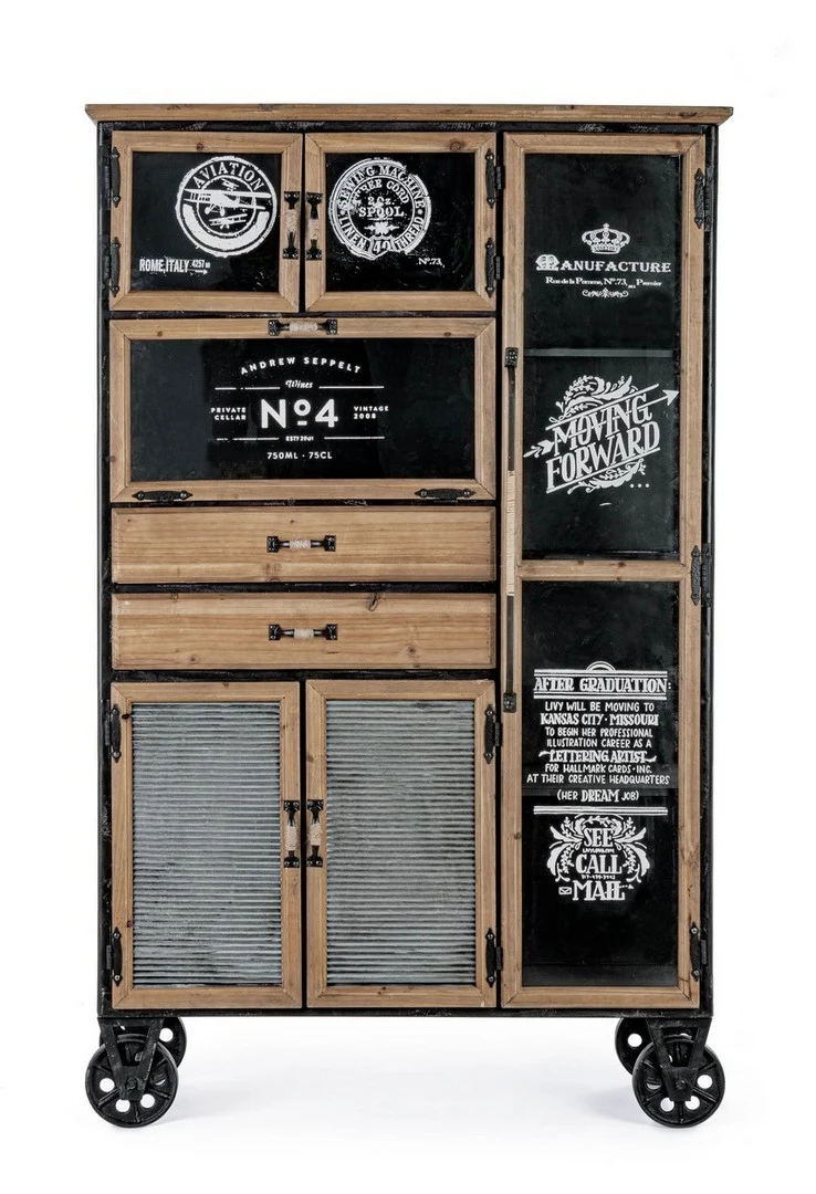 Credenza "Liverpool" con struttura e cassetti in acciaio, stile industriale