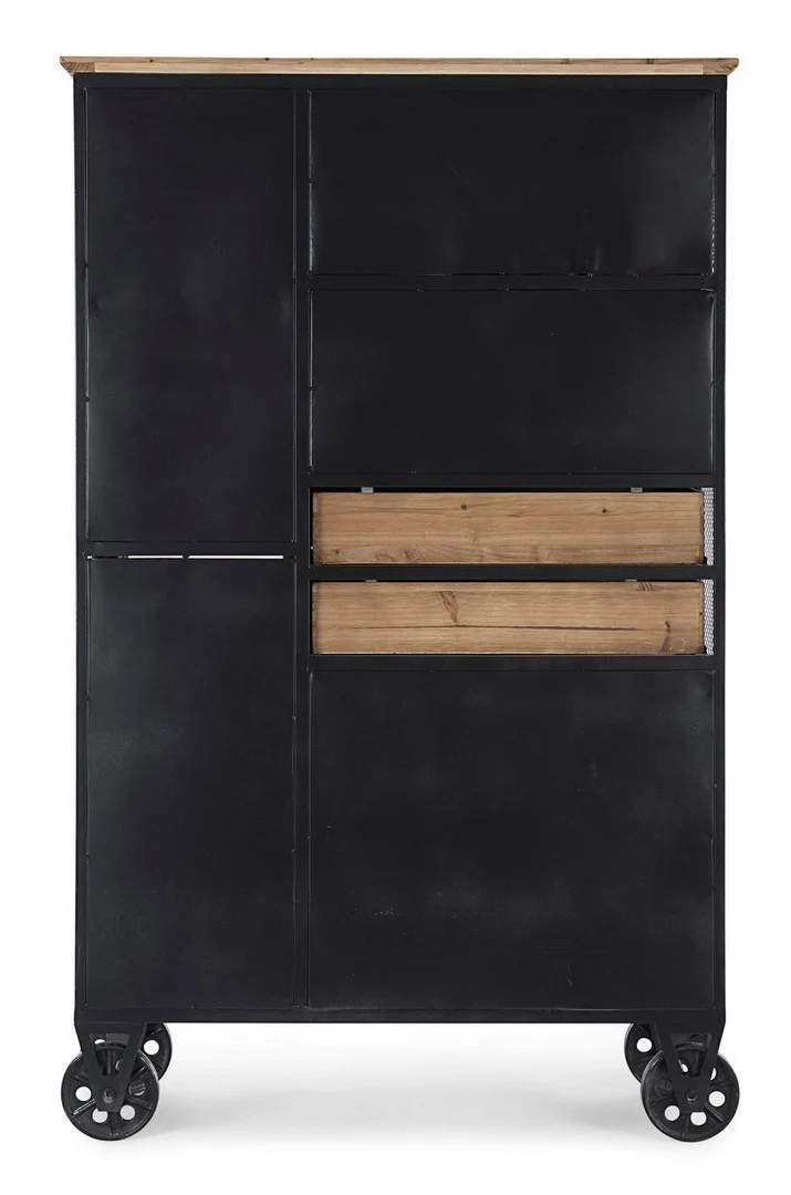 Credenza "Liverpool" con struttura e cassetti in acciaio, stile industriale