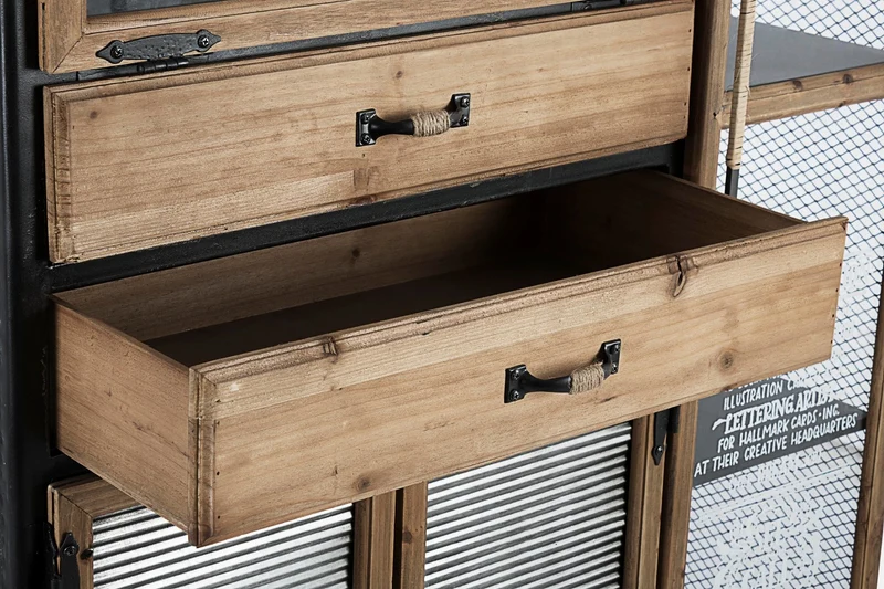 Credenza "Liverpool" con struttura e cassetti in acciaio, stile industriale
