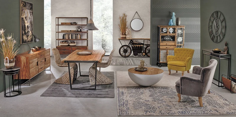 Credenza "Liverpool" con struttura e cassetti in acciaio, stile industriale