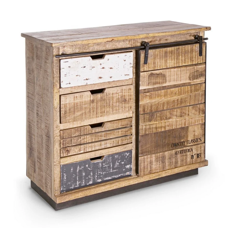 Credenza "Tudor" con struttura in mango e base in acciaio, stile industriale
