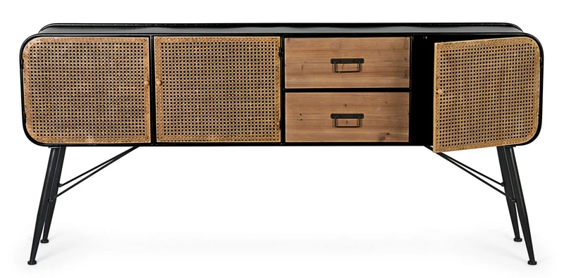 Credenza "Elton" con struttura in acciaio, cassetti in legno di abete, stile vintage