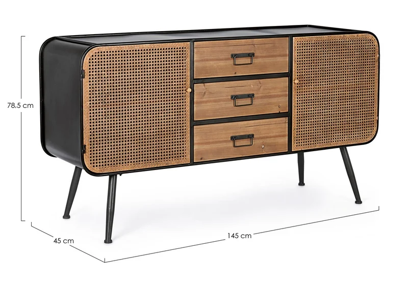 Credenza "Elton" con struttura in acciaio, cassetti in legno di abete, stile vintage