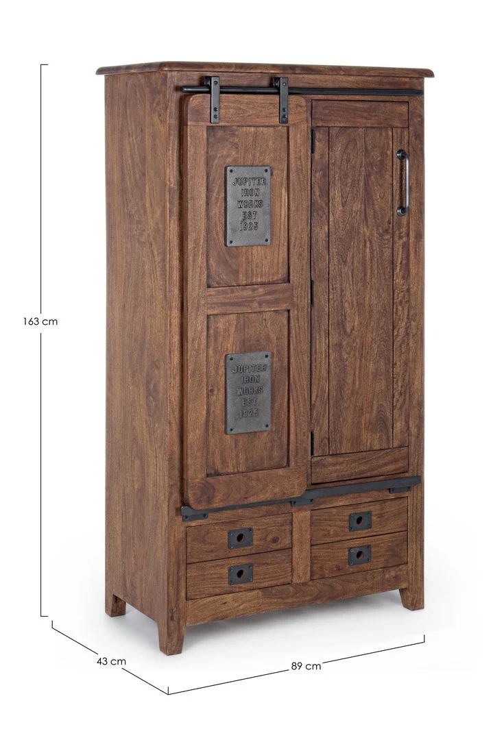 Credenza "Jupiter" con struttura in legno di mango, maniglie in acciaio, stile vintage