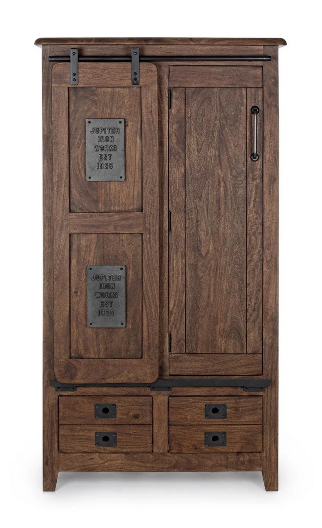 Credenza "Jupiter" con struttura in legno di mango, maniglie in acciaio, stile vintage