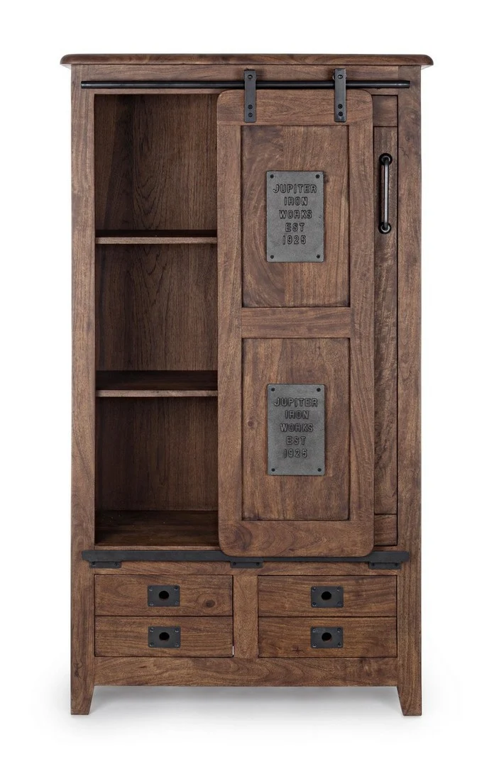 Credenza "Jupiter" con struttura in legno di mango, maniglie in acciaio, stile vintage