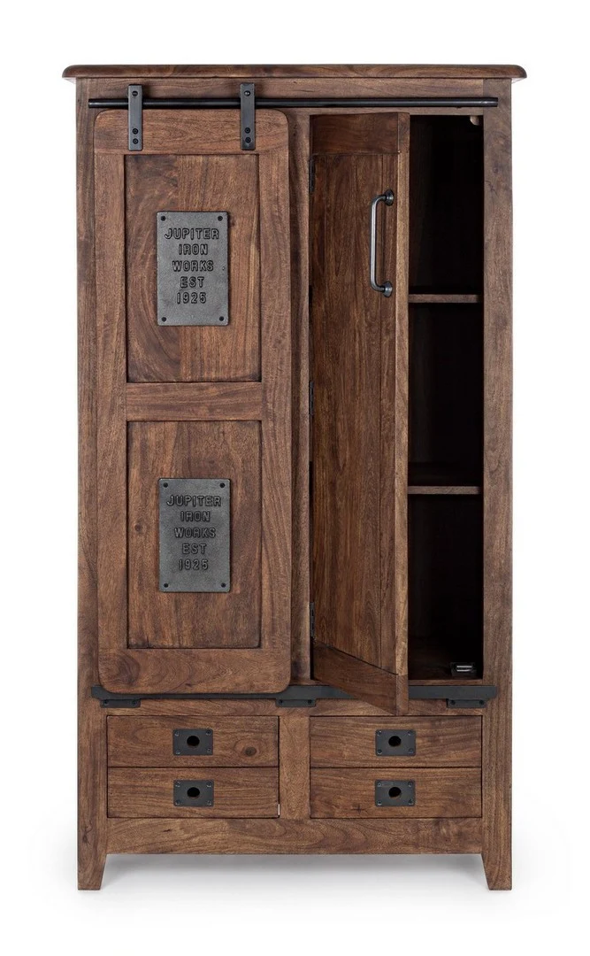 Credenza "Jupiter" con struttura in legno di mango, maniglie in acciaio, stile vintage