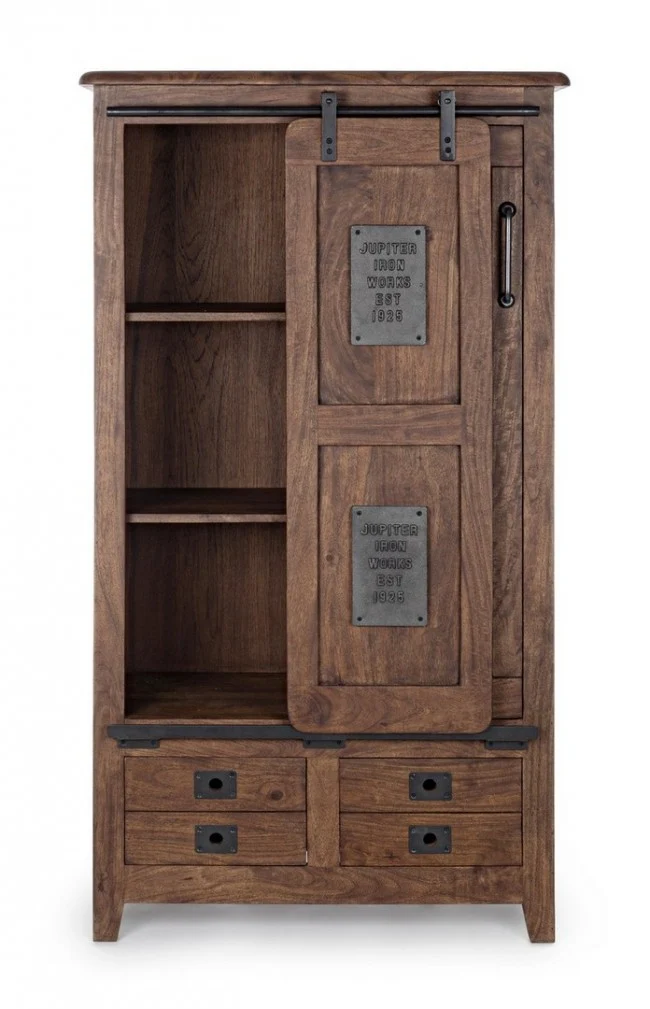 Credenza "Jupiter" con struttura in legno di mango, maniglie in acciaio, stile vintage