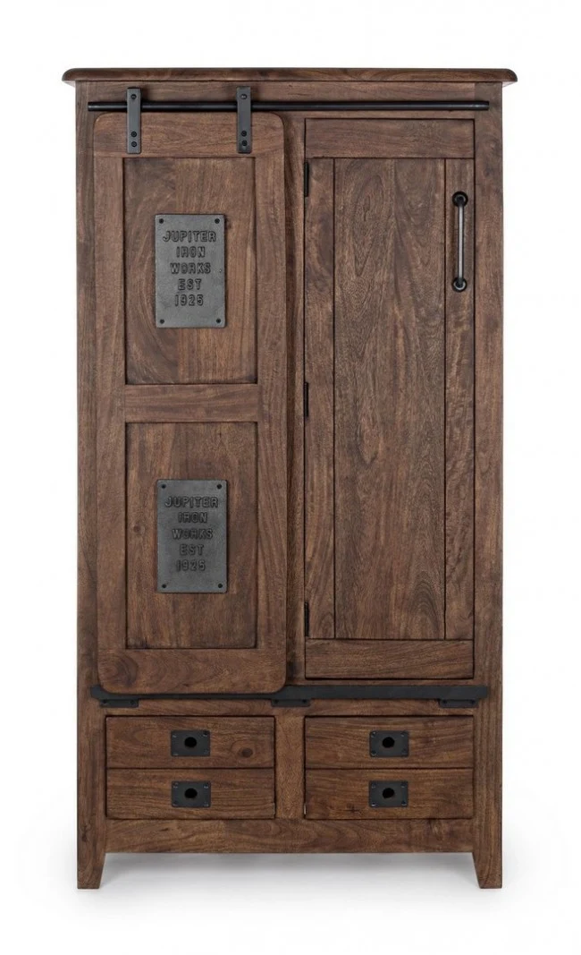 Credenza "Jupiter" con struttura in legno di mango, maniglie in acciaio, stile vintage