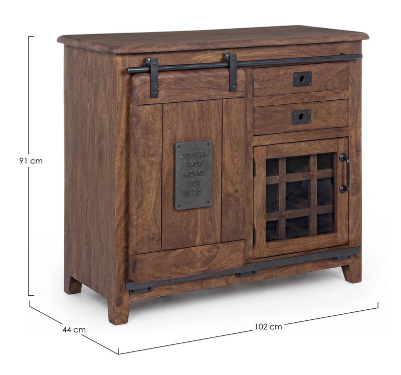 Credenza "Jupiter" con struttura in legno di mango, maniglie in acciaio, stile vintage