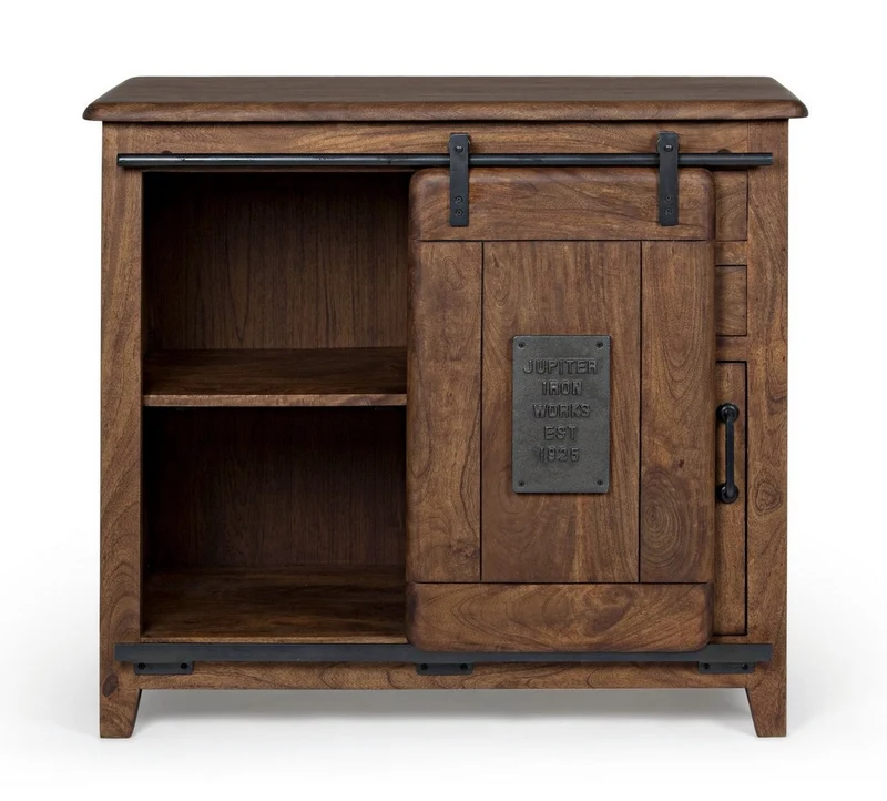 Credenza "Jupiter" con struttura in legno di mango, maniglie in acciaio, stile vintage