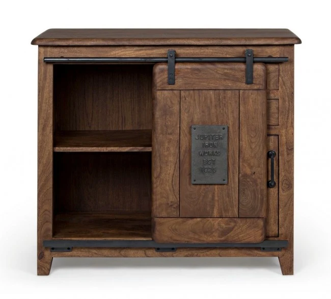 Credenza "Jupiter" con struttura in legno di mango, maniglie in acciaio, stile vintage