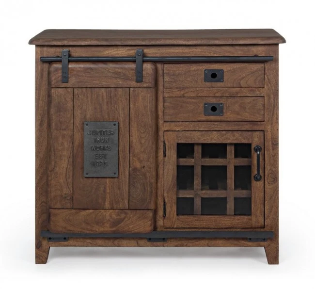 Credenza "Jupiter" con struttura in legno di mango, maniglie in acciaio, stile vintage