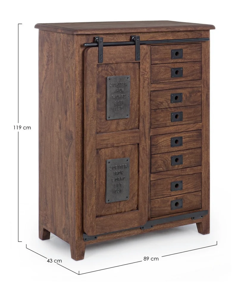 Credenza "Jupiter" con struttura in legno di mango, maniglie in acciaio, stile vintage